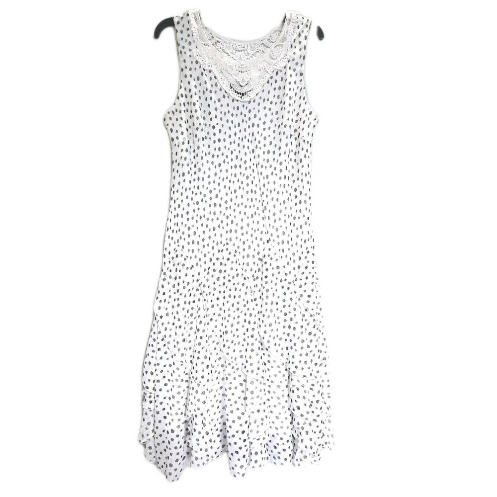 Robbie Bee Ecru Black Polka Dot Midi Dress Lace Collar Tiered Ruffle Hem Sz 14